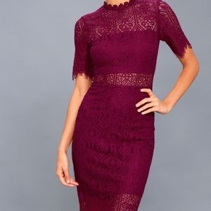 Lulus remarkable lace midi dress in burgundy NWOT